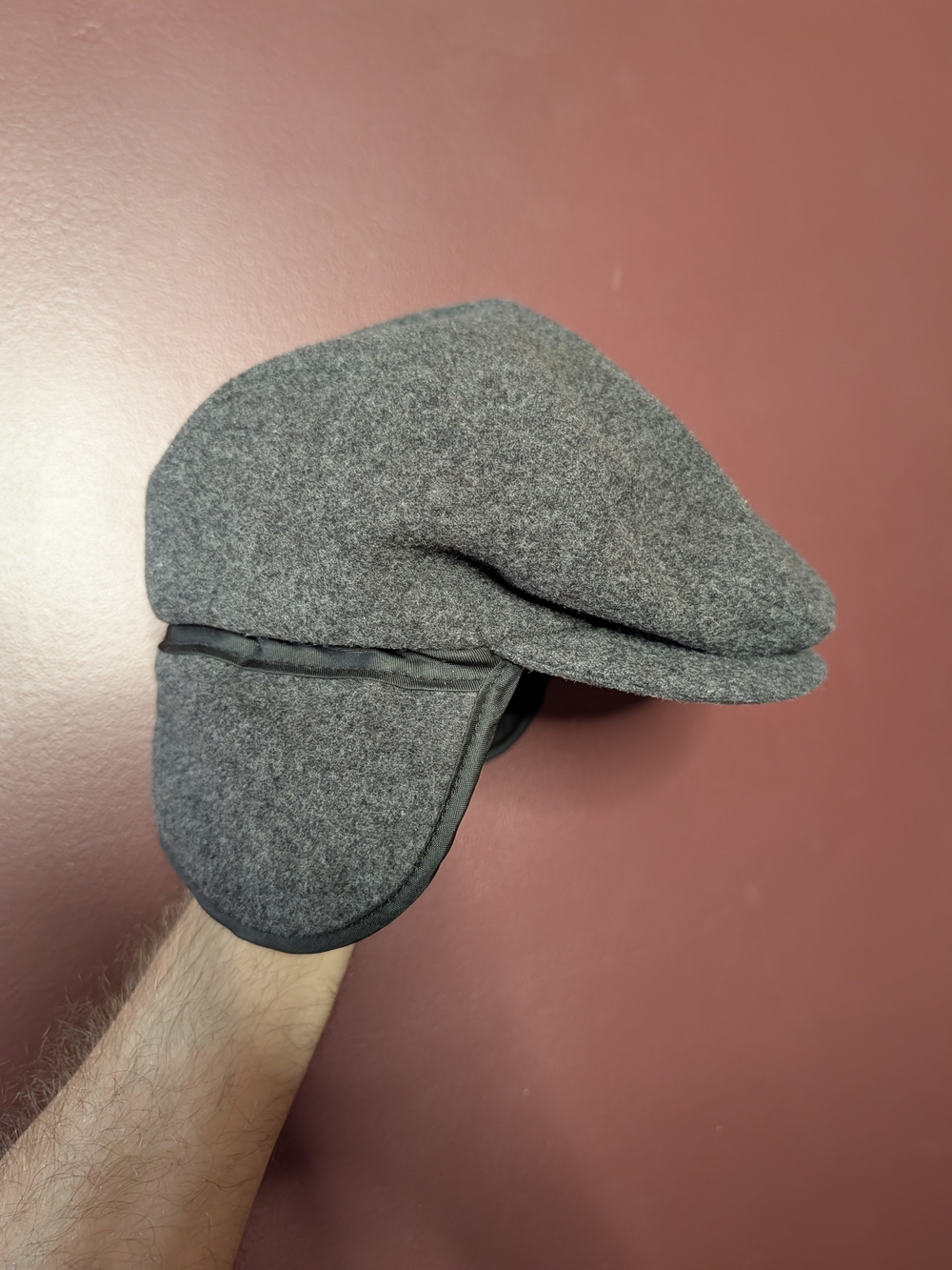 Pendleton Vintage Custom Made In USA Gray Wool Flannel Earflap Flat Cap for Men
